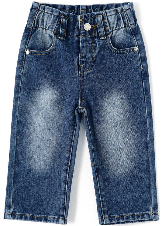 Baby Girls Boys Jeans, 12M-5T Little Kids Ribbed Waist With D-rings Denim Pants