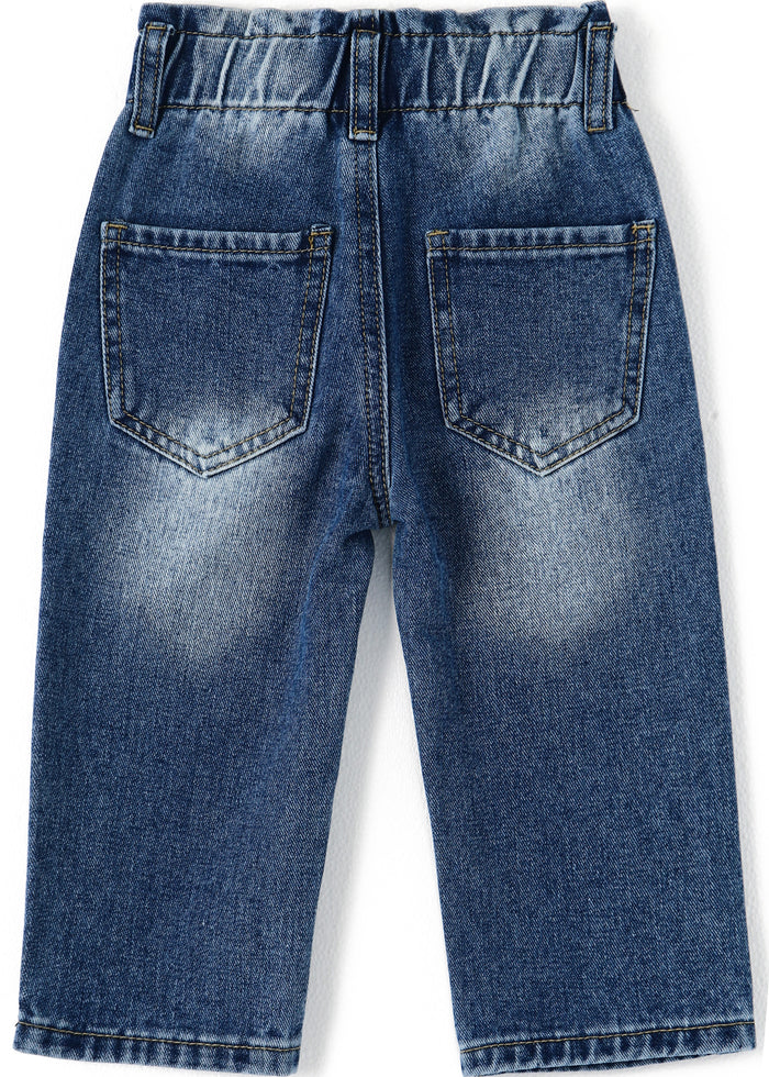 Baby Girls Boys Jeans, 12M-5T Little Kids Ribbed Waist With D-rings Denim Pants