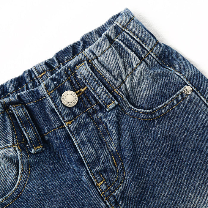 Baby Girls Boys Jeans, 12M-5T Little Kids Ribbed Waist With D-rings Denim Pants