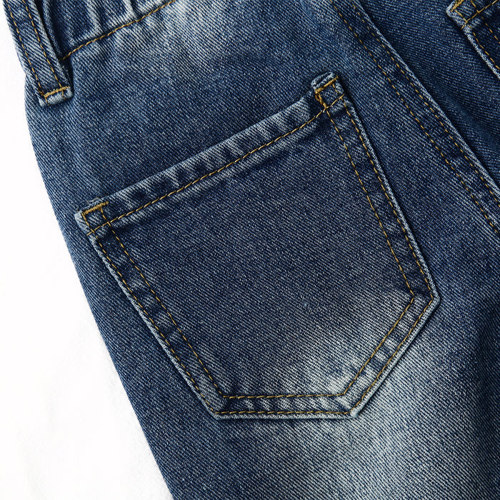 Baby Girls Boys Jeans, 12M-5T Little Kids Ribbed Waist With D-rings Denim Pants