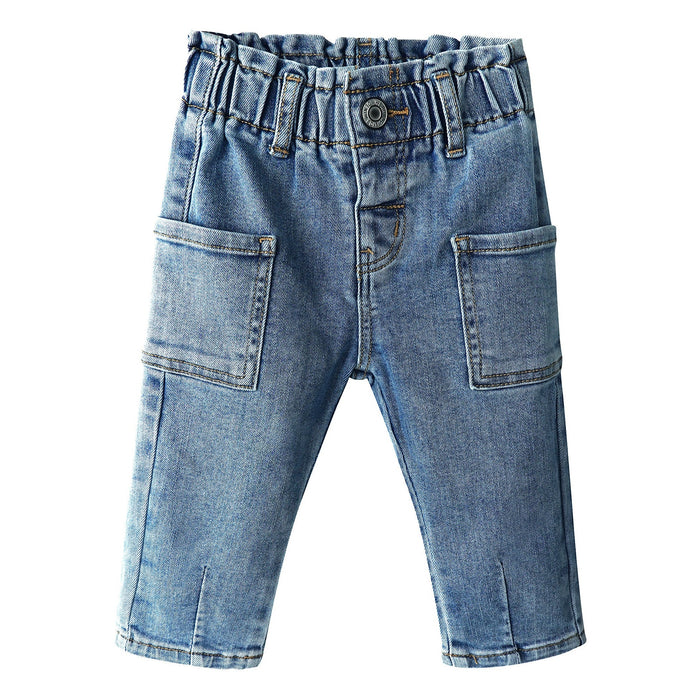 Baby Girls Jeans,Toddler Boy Elastic Waist with D-ring Square-Shaped Pockets Straight Leg Denim Pants