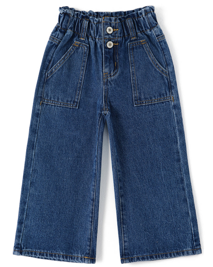 Baby Girls Jeans,Toddler Elastic Waist with D-ring Slant Pockets Wide-leg Denim Pants