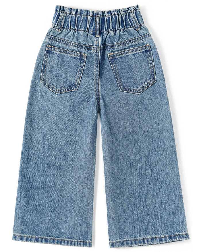 Baby Girls Jeans,Toddler Elastic Waist with D-ring Slant Pockets Wide-leg Denim Pants