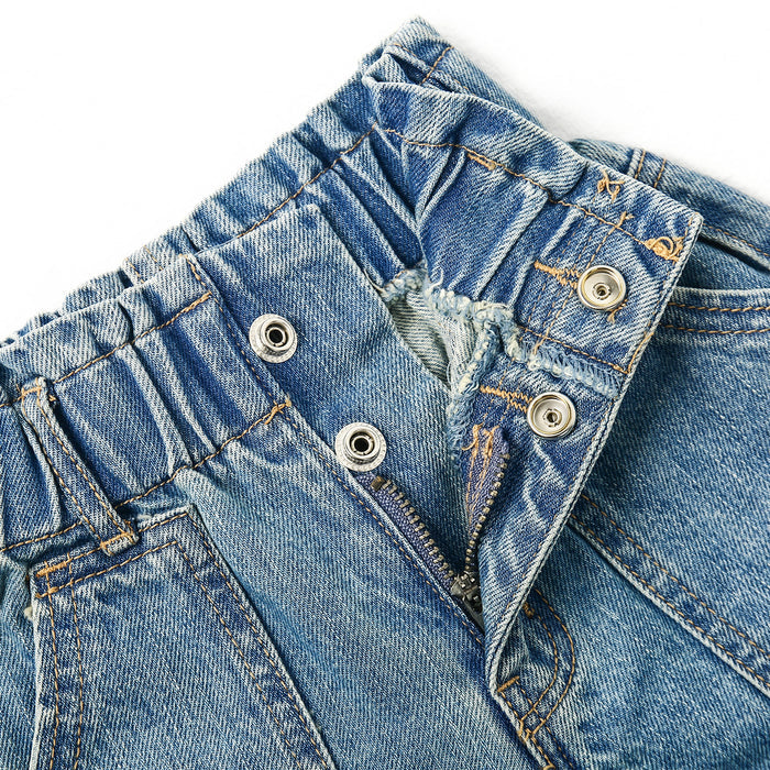 Baby Girls Jeans,Toddler Elastic Waist with D-ring Slant Pockets Wide-leg Denim Pants