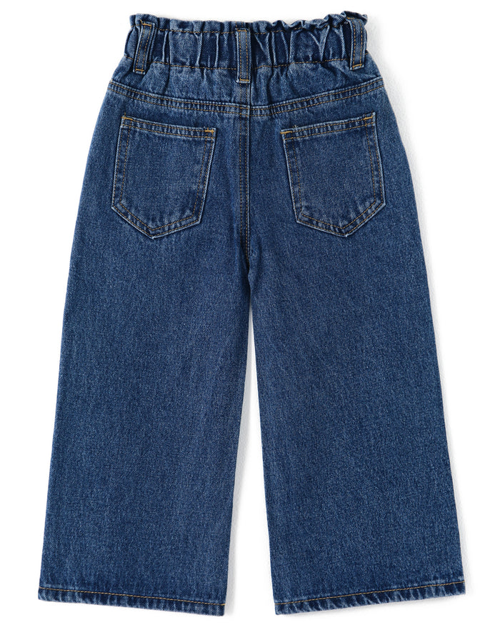 Baby Girls Jeans,Toddler Elastic Waist with D-ring Slant Pockets Wide-leg Denim Pants