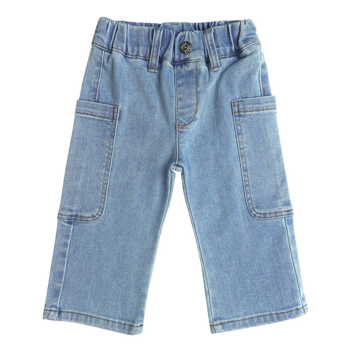 Baby Girls Wide-Leg Cargo Jeans, 18M-5T Toddler Boy Elastic Waist with D-Ring Loops Stretch Denim Pants