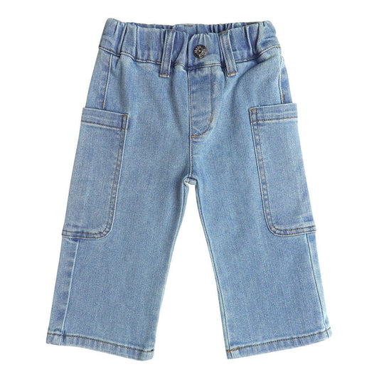 Baby Girls Wide-Leg Cargo Jeans, 18M-5T Toddler Boy Elastic Waist with D-Ring Loops Stretch Denim Pants