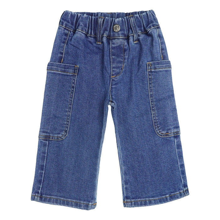 Baby Girls Wide-Leg Cargo Jeans, 18M-5T Toddler Boy Elastic Waist with D-Ring Loops Stretch Denim Pants