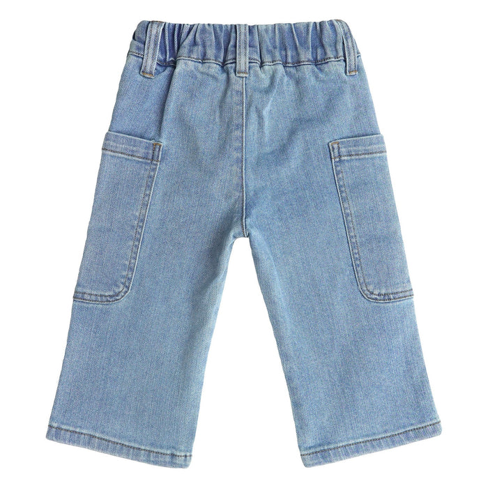 Baby Girls Wide-Leg Cargo Jeans, 18M-5T Toddler Boy Elastic Waist with D-Ring Loops Stretch Denim Pants