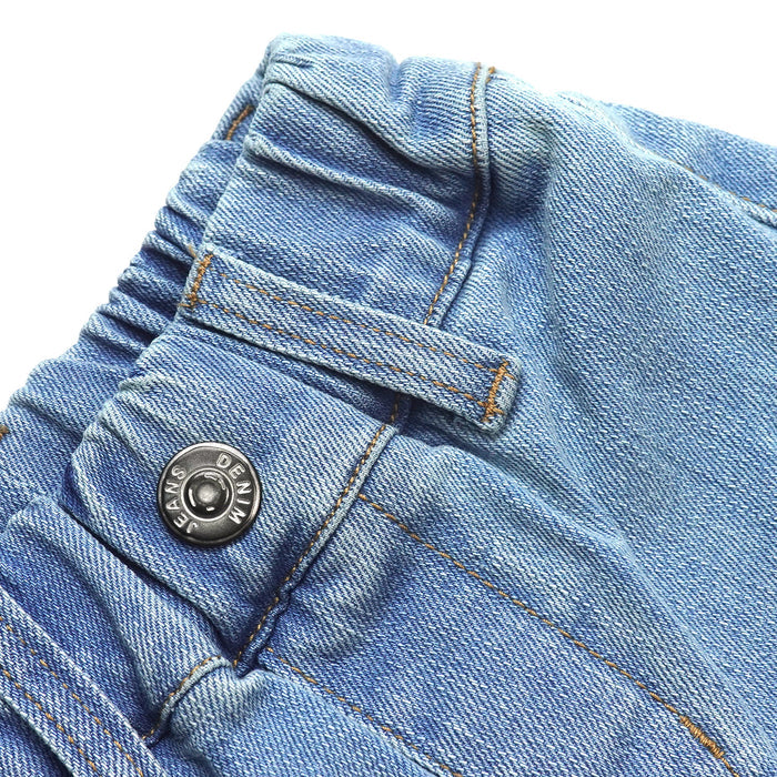 Baby Girls Wide-Leg Cargo Jeans, 18M-5T Toddler Boy Elastic Waist with D-Ring Loops Stretch Denim Pants