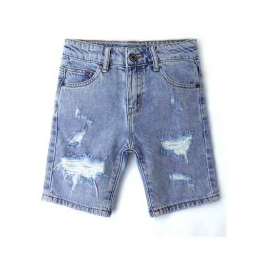 Baby Little Big Boys Denim Shorts,Elastic Waistband Inside Ripped Holes Jeans Summer Wear