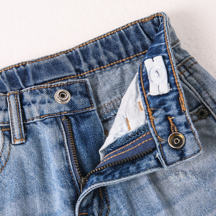 Baby Little Big Girls Jeans,Elastic Waistband Inside Ripped Holes Soft Denim Pants