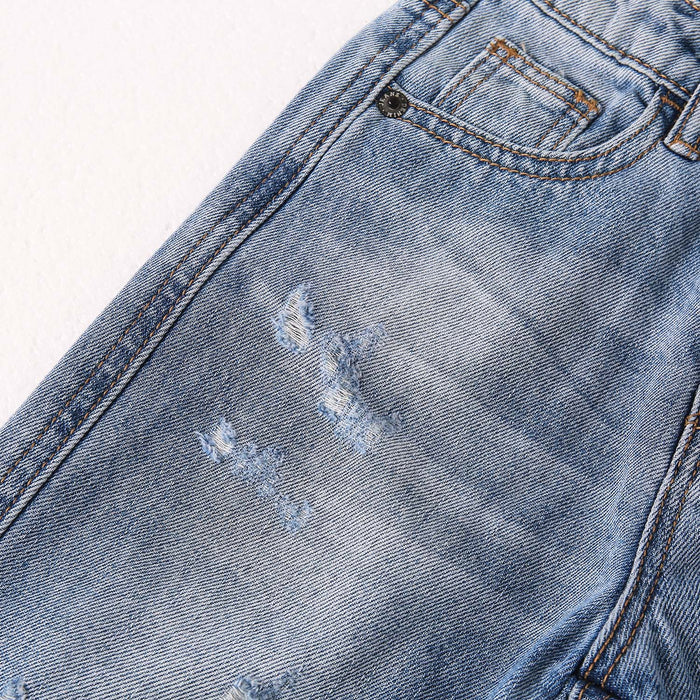 Baby Little Big Girls Jeans,Elastic Waistband Inside Ripped Holes Soft Denim Pants