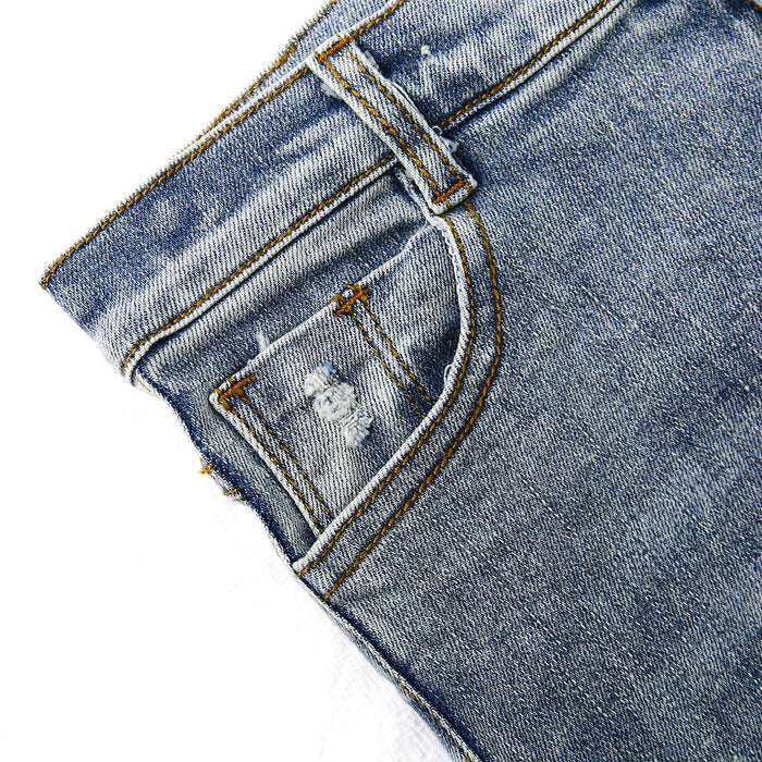 Baby Little Boy Slim Fit Jeans Little Kid Ripped Elastic Band Inside Denim Pants