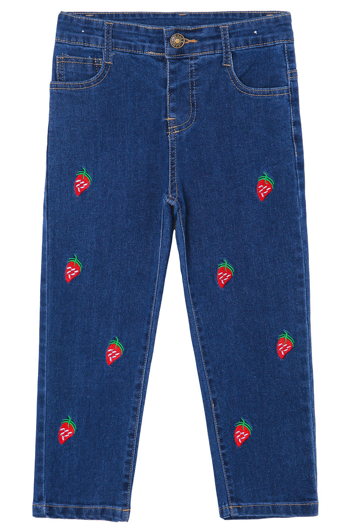 Baby Little Girls Jeans, 12M-5T Embroidered Strechy Denim Soft Slim Pant