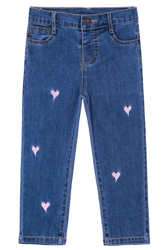 Baby Little Girls Jeans, Embroidered Strechy Denim Soft Slim Pants