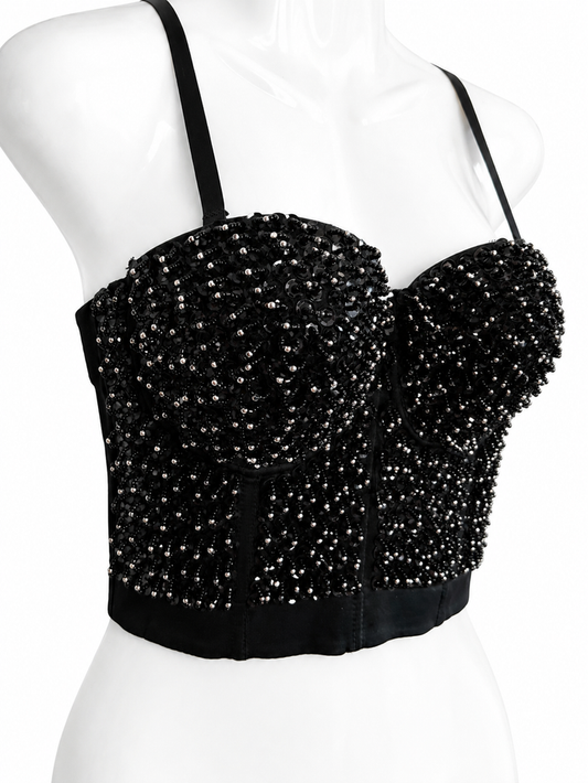 Beaded Sequin Bustier Crop Top
