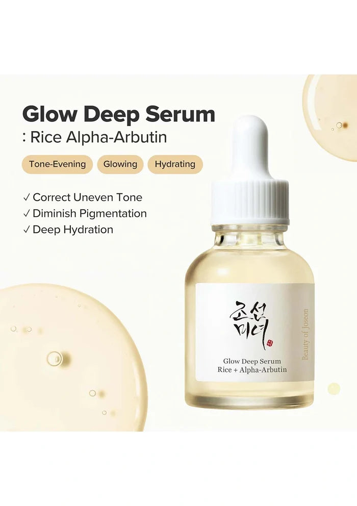 Glow Deep Serum bottle with dropper on a white background