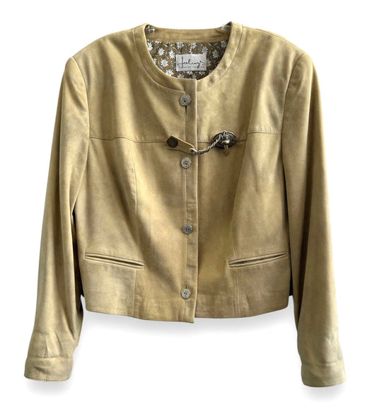 Beige Suede Vintage Jacket with Decorative Closure