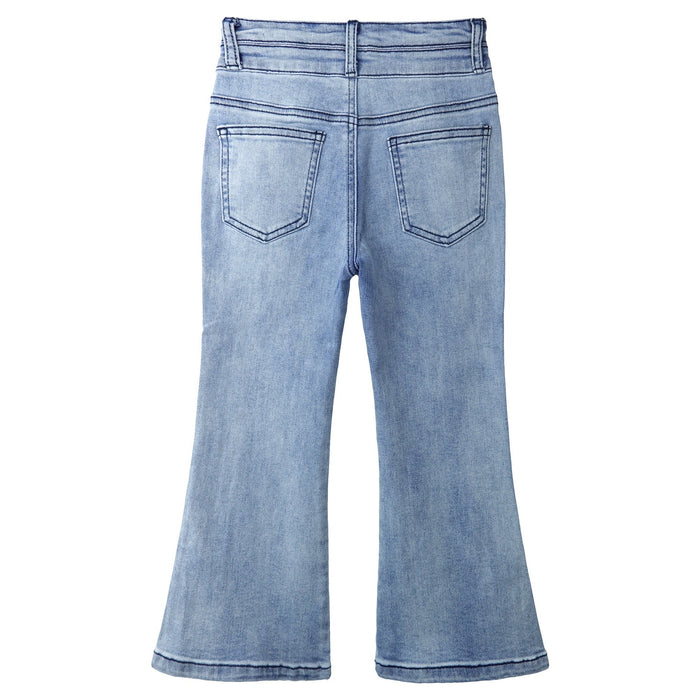 Big Girls Stretchy Denim Flare Jeans, 5-14T Double-layer Waistband Bell-bottom Split Hem Pants