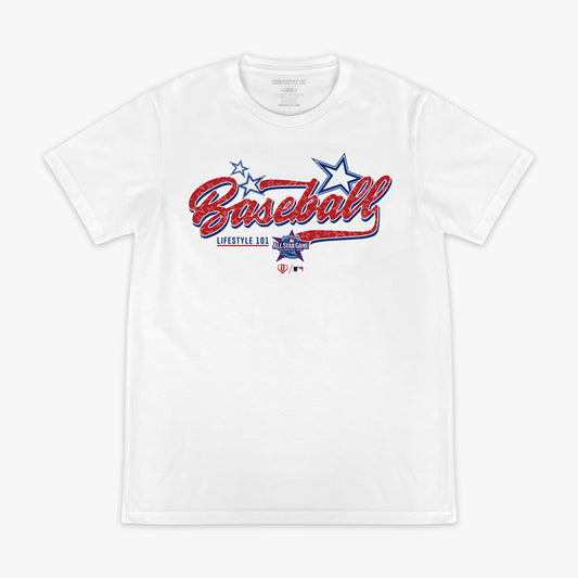 Red, White & Blue BL101 All-Star Game graphic tee — front view