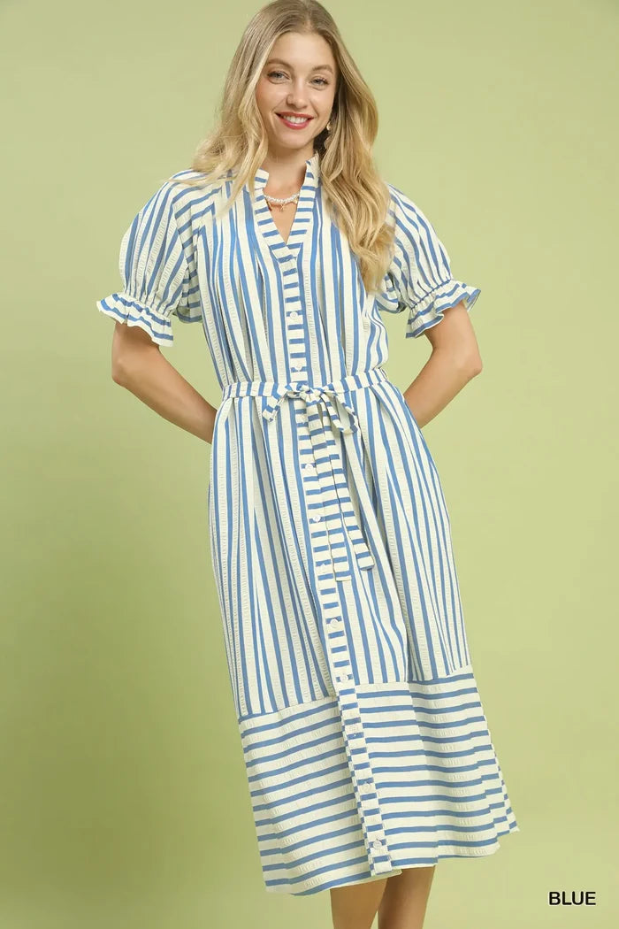 Blue Striped Midi Dress
