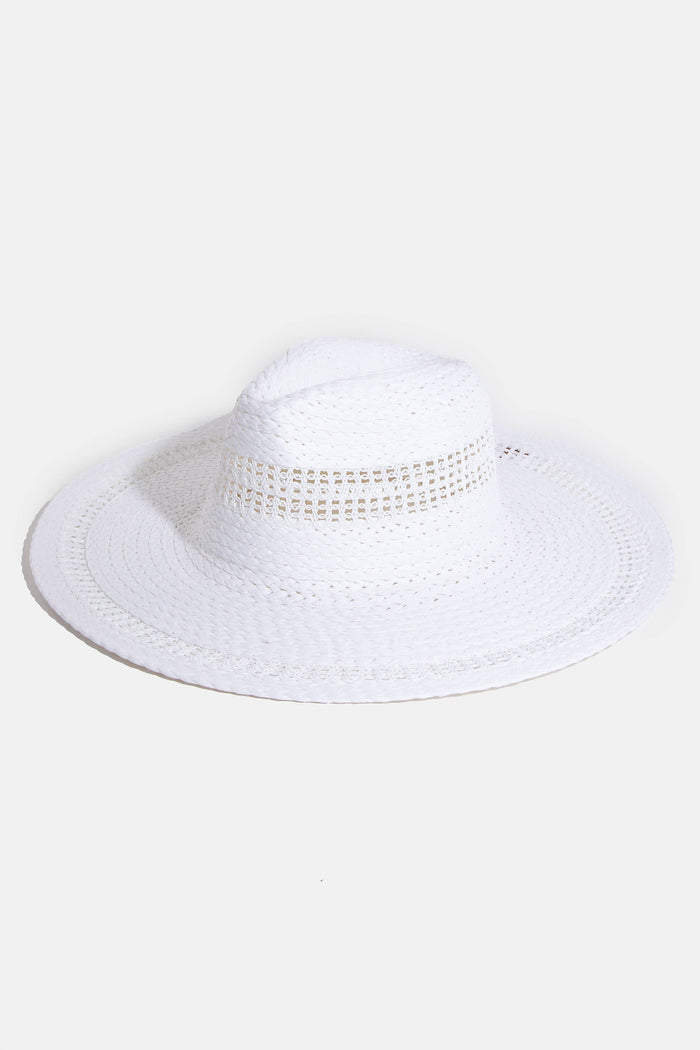 Boho flat brim straw hat from Collections by Fame Accessories, featuring a wide brim and casual bohemian style.