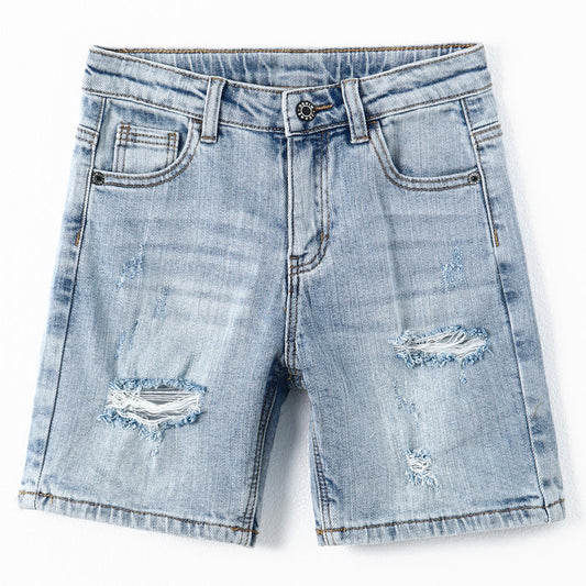 Boys Summer Ripped Soft Elastic Band Half Jean Shorts