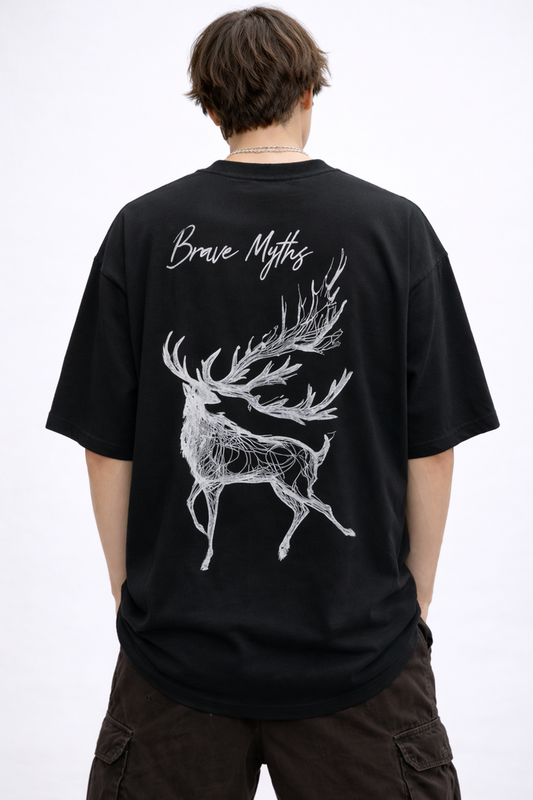 “Brave Myths” Oversized Tee – Midnight Black Edition