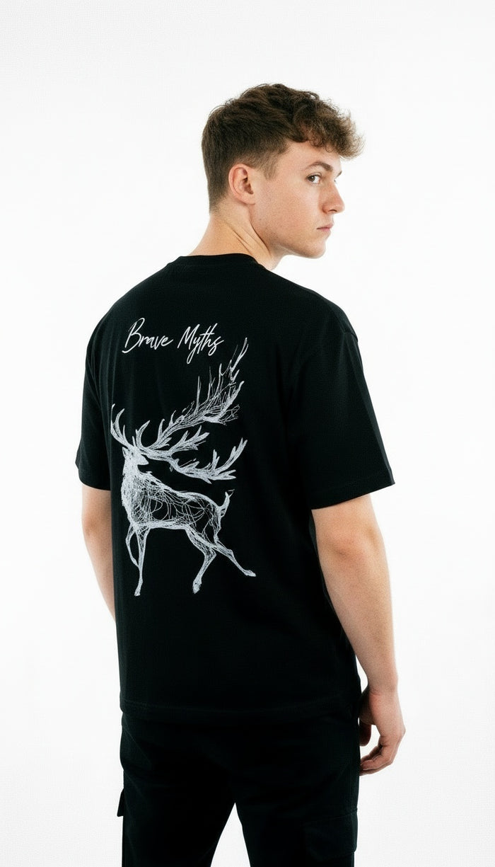 “Brave Myths” Oversized Tee – Midnight Black Edition