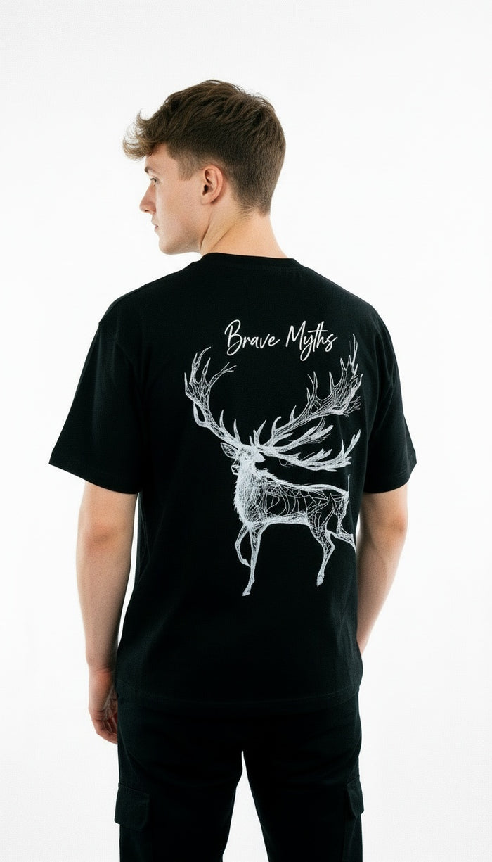 “Brave Myths” Oversized Tee – Midnight Black Edition