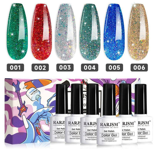 Brilliant Fireworks Glitter Gel Polish TPO HEMA Free 6 Colors Set 7.5ml