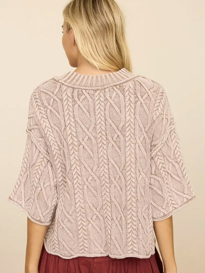 CABLE KNIT OVERSIZED SHORT SLEEVED SWEATER - MOCHA SWEATERS OAK CLOTHING CO.