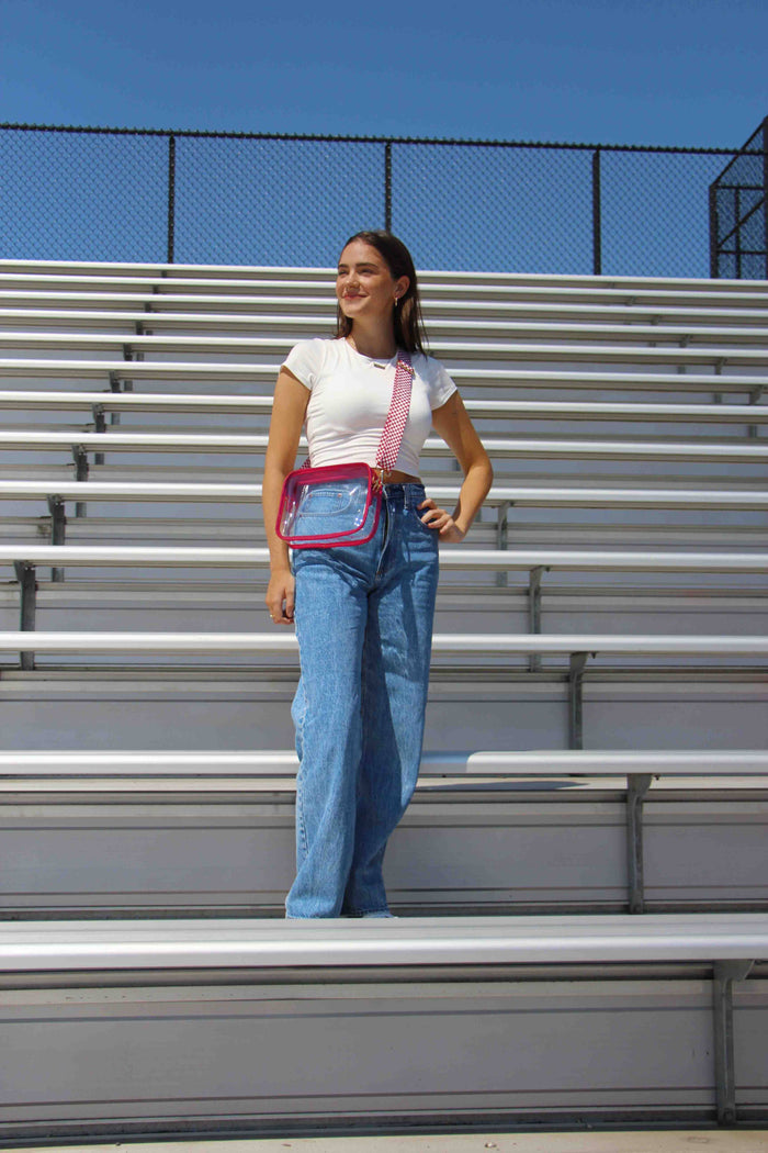 Red Lemonbella Cameron Stadium Bag with sturdy handles and spacious interior for sports or travel use.