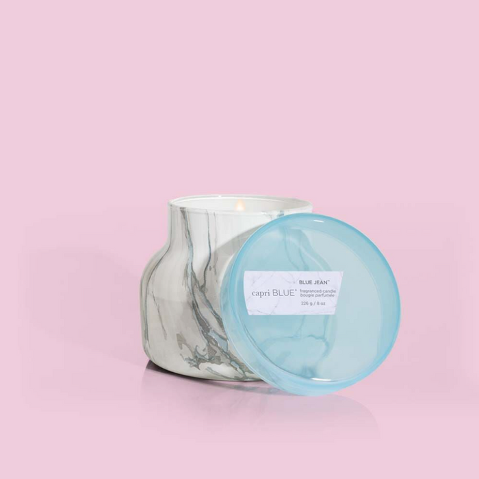 Capri Blue Modern Marble 8oz Candle Candles in Blue Jean at Wrapsody