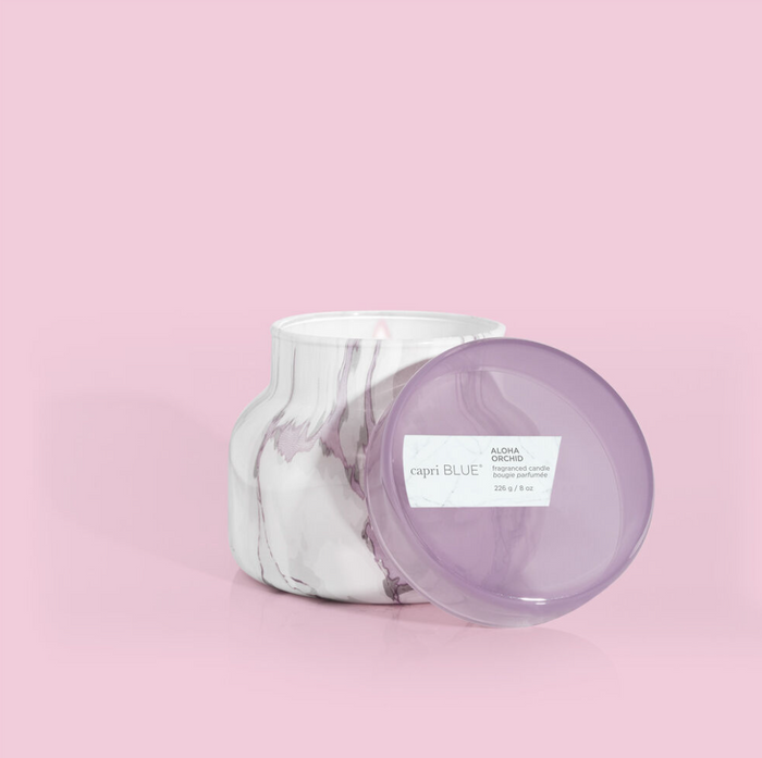 Capri Blue Modern Marble 8oz Candle Candles in Aloha Orchid at Wrapsody