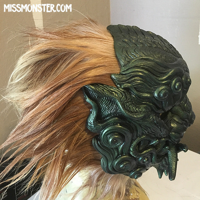 CAST URETHANE SENTINEL MASK - GREEN COLOR CHANGE WITH GOAT HAIR MANE