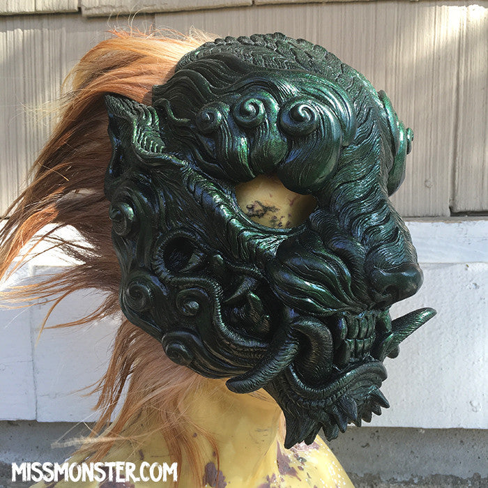 CAST URETHANE SENTINEL MASK - GREEN COLOR CHANGE WITH GOAT HAIR MANE