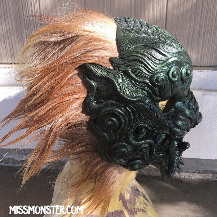CAST URETHANE SENTINEL MASK - GREEN COLOR CHANGE WITH GOAT HAIR MANE