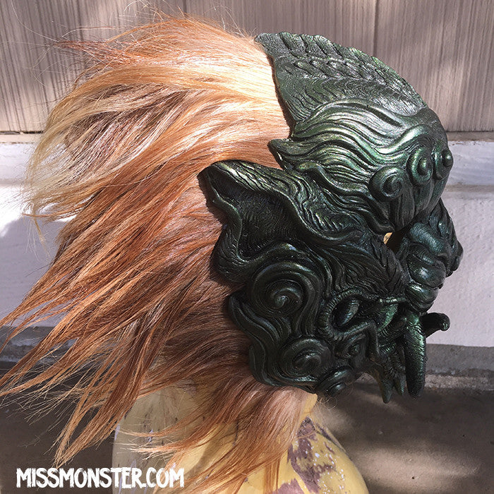 CAST URETHANE SENTINEL MASK - GREEN COLOR CHANGE WITH GOAT HAIR MANE