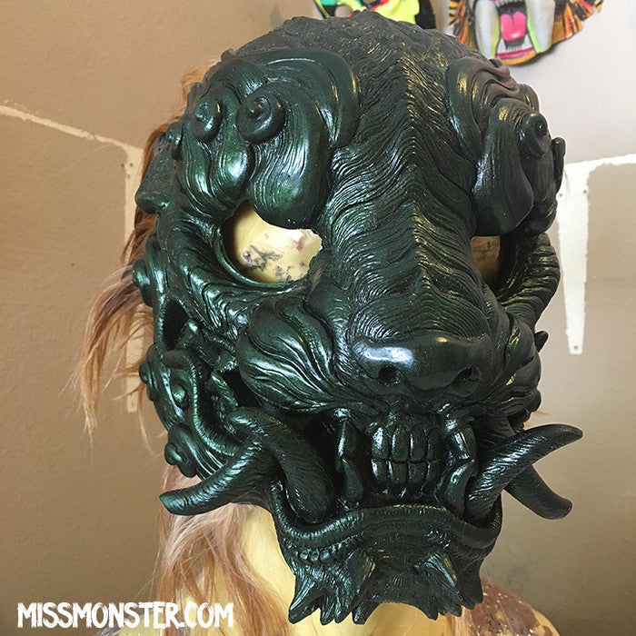 CAST URETHANE SENTINEL MASK - GREEN COLOR CHANGE WITH GOAT HAIR MANE