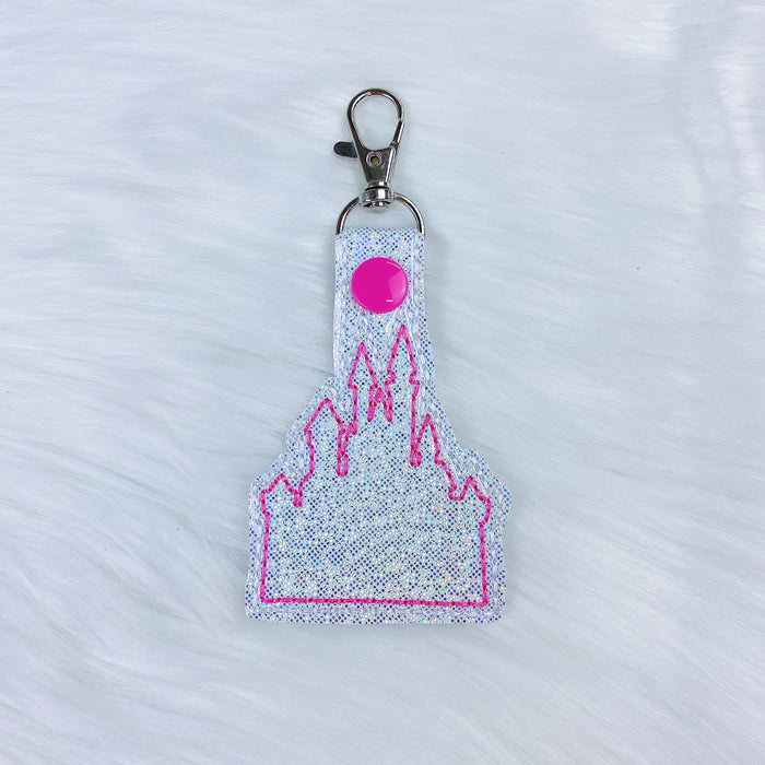 Castle with Pink Stitching + Pink Snap Feltie Snap-Tab Charm