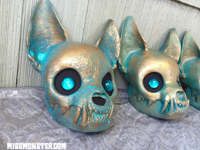 CAT MASK FINISHED, READY TO SHIP- COPPER PATINA