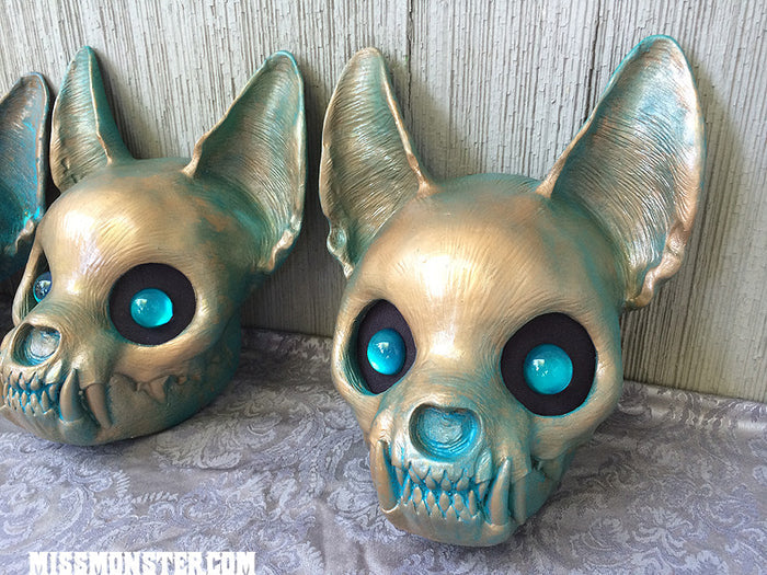 CAT MASK FINISHED, READY TO SHIP- COPPER PATINA