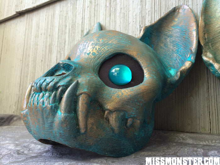 CAT MASK FINISHED, READY TO SHIP- COPPER PATINA