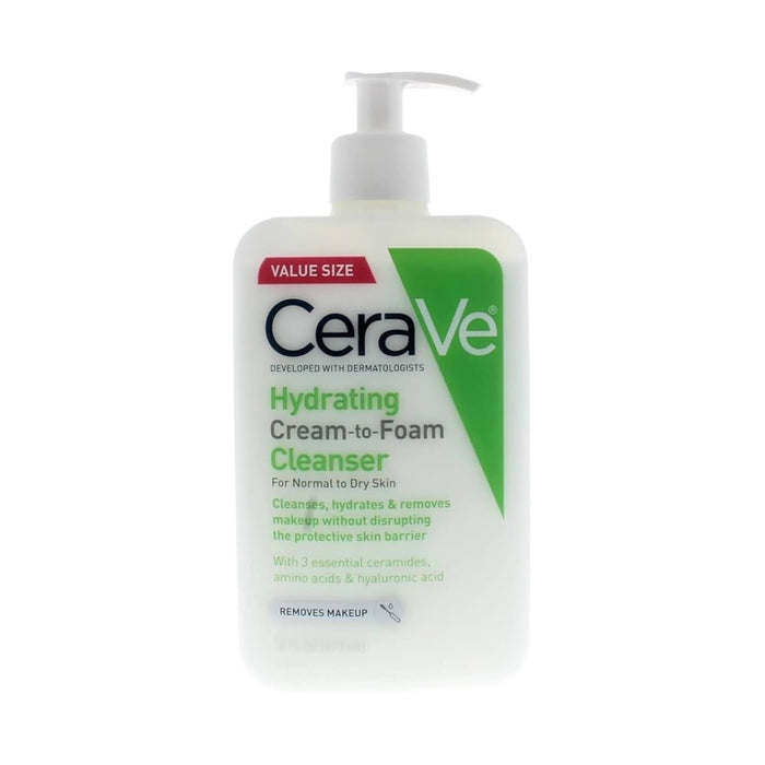 CERAVE Hydrating Cream-To-Foam Cleanser For Normal To Dry Skin Removes Makeup غسول البشرة الكريمي الفوم من سيرافي