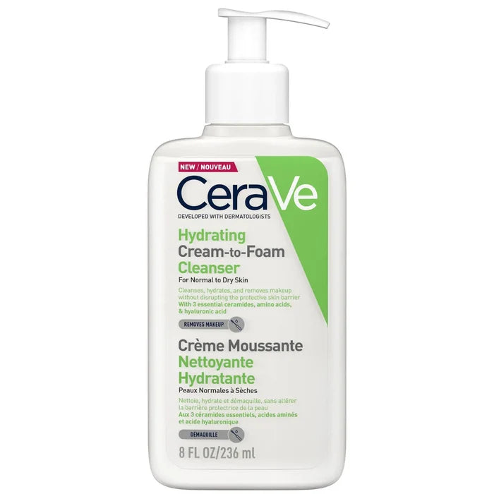 CERAVE Hydrating Cream-To-Foam Cleanser For Normal To Dry Skin Removes Makeup غسول البشرة الكريمي الفوم من سيرافي