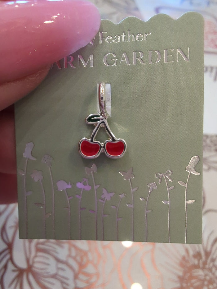 Lucky Feather Cherry Silver charm from the Charm Garden collection, featuring a detailed silver cherry design.