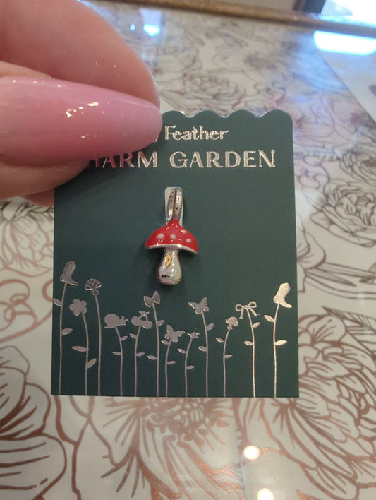 Lucky Feather Charm Garden mushroom silver charm featuring a detailed mushroom design, perfect for jewelry or charm bracelets.