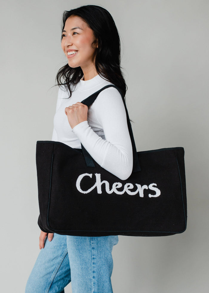 Panache Apparel Co. Cheers Tote bag with colorful printed design, durable fabric, and spacious interior for everyday use.
